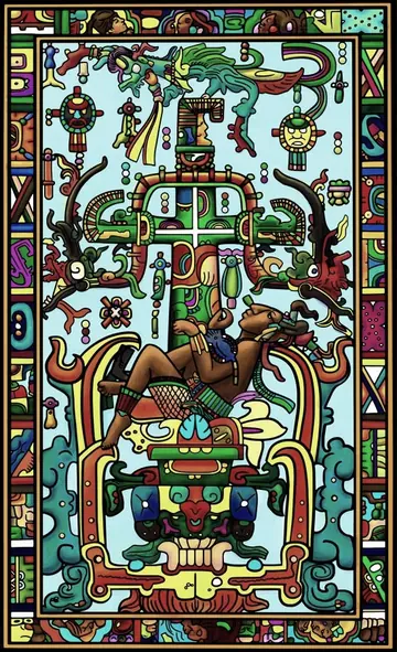 A lápide do sarcófago de Pacal Votan, no Templo das Inscrições, em Palenque